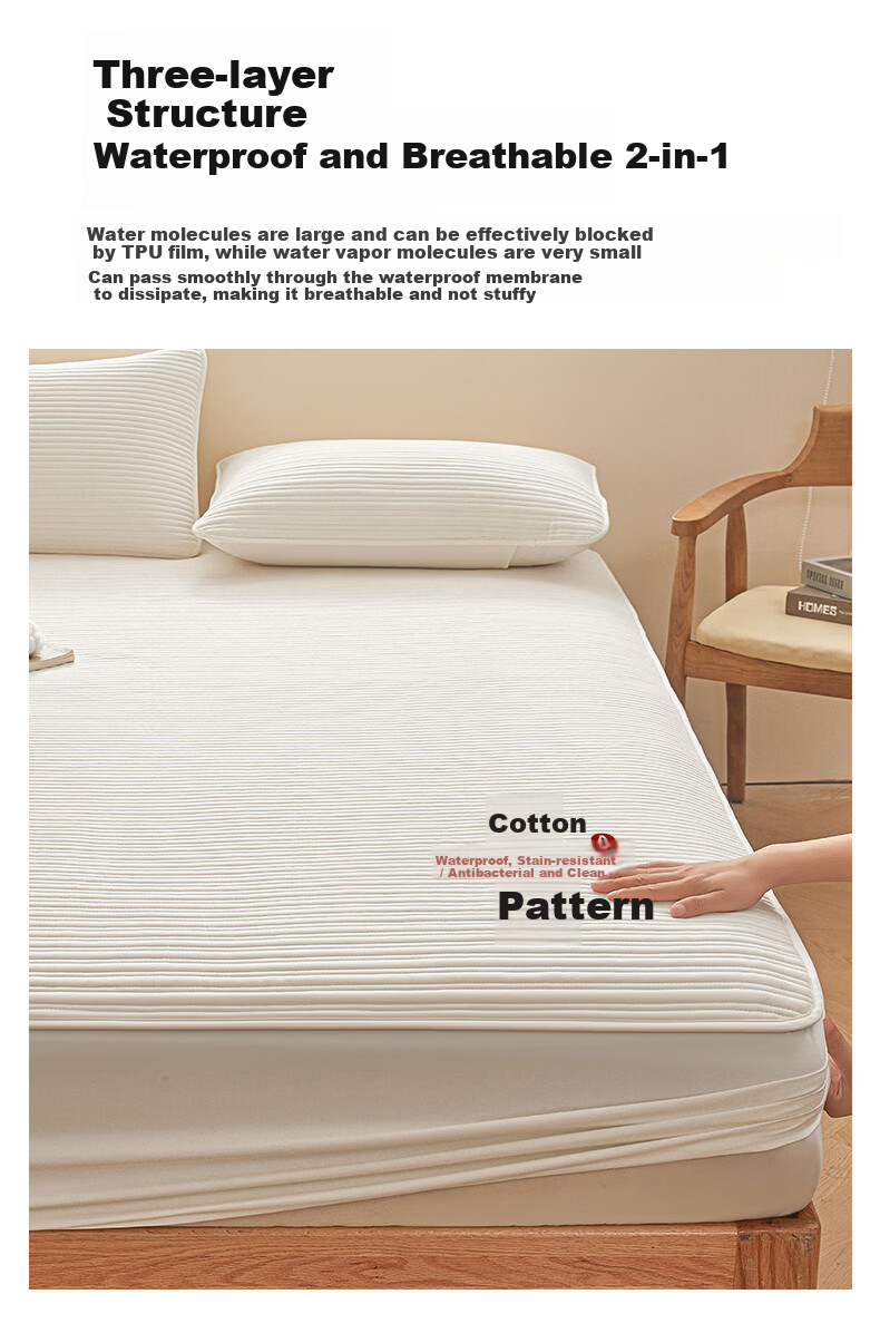 MUJI Pure Cotton Waterproof Fitted Sheet Mattress Protector Full Coverage Anti-Urine Dustproof Cover 1.5x2m 5