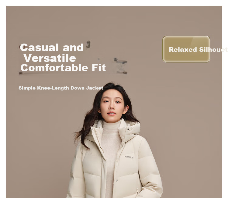 BOSIDENG Women's Off-Season 90% Down Thickened Hooded Loose Mid-Length Casual Warm Coat 2