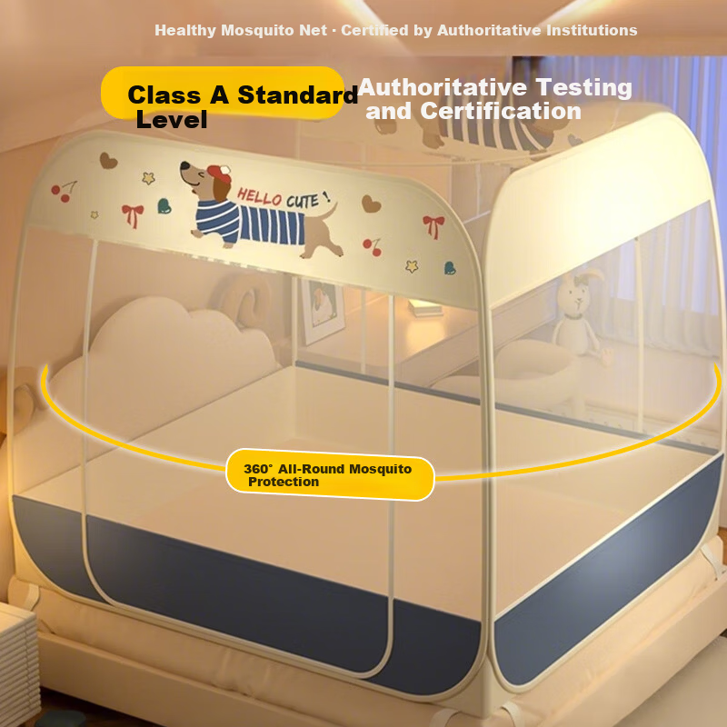 MUJI Class A No-Installation Steel Wire Mosquito Net Foldable Three-Door Mongolian Tent Mosquito Net Anti-Fall 1.8x2m Bed