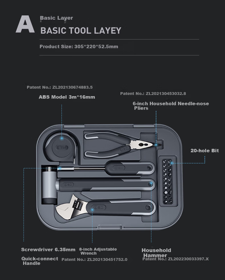 GREENER Household Toolbox Set Electric Drill Electric Screwdriver Hex Key Tool Electrical Maintenance Kit ABWY-4 Layers 10