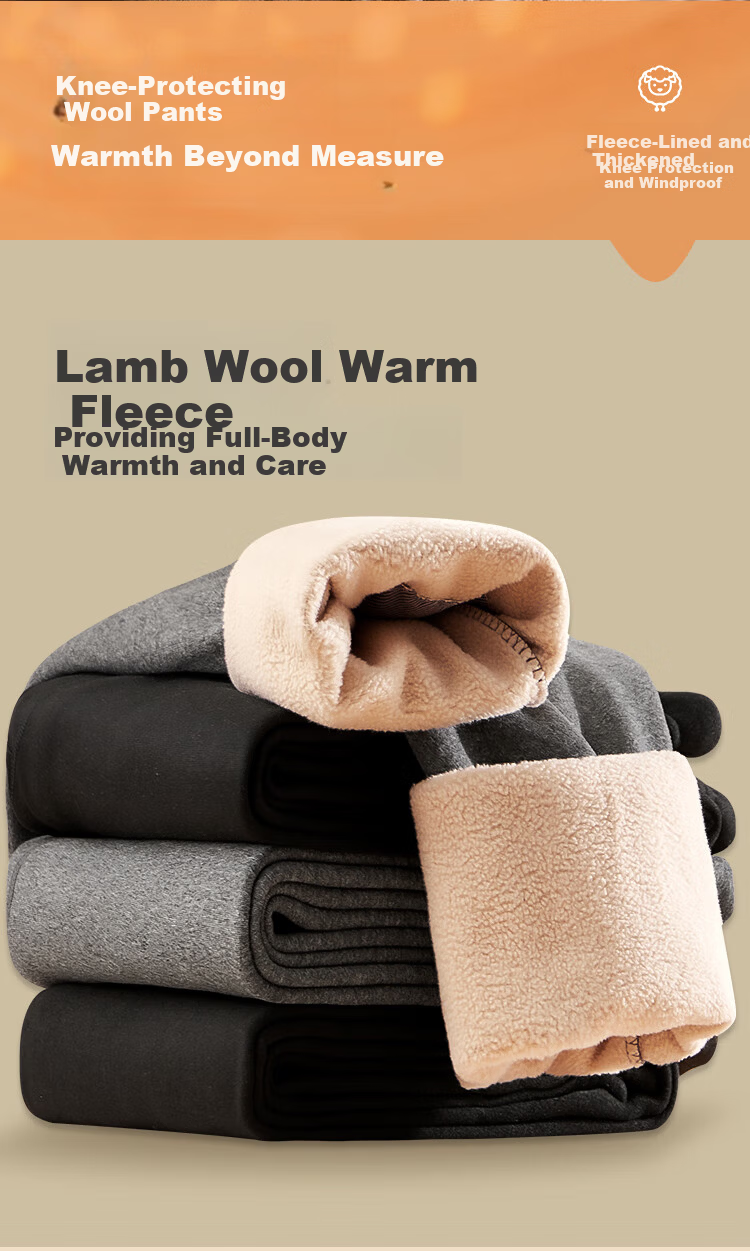MiiOW Men's Wool Knee Warmers Thermal Fleece Thickened Cotton Pants Winter Plus Size Cold-Resistant Base Layer Pants 5