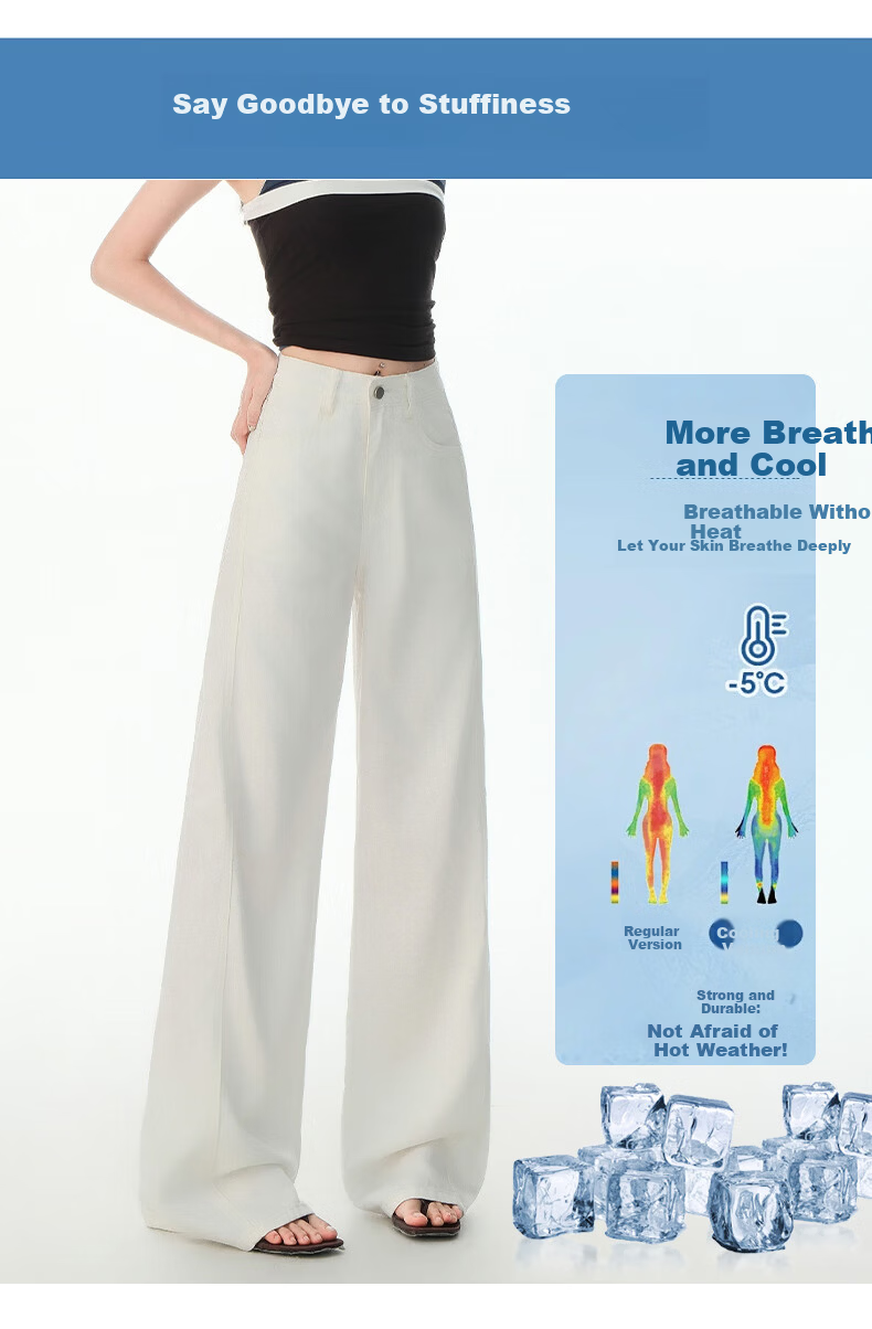 Boruilai Lyocell Tencel Wide-Leg Jeans for Women Spring Summer White Pants 2026 New High-Waist Straight-Leg Trousers 2