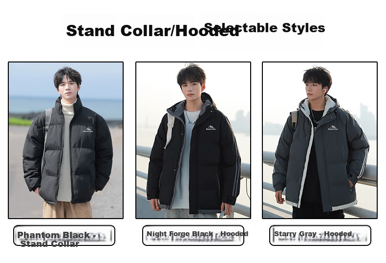 Warrior Men's Cotton Padded Jacket Autumn Winter Hooded Solid Thick Warm Outdoor Cold-Resistant Trendy Puffer Coat 3