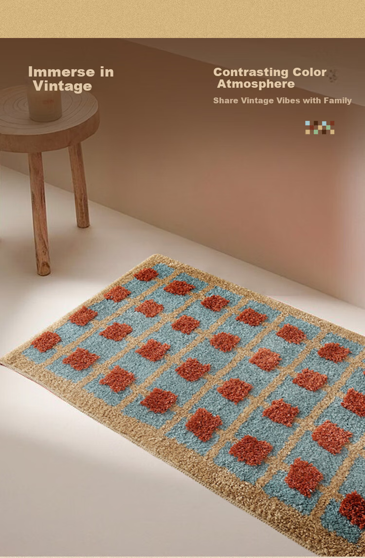 Cartifia Vintage Style Thickened Absorbent Bathroom Mat Non-Slip Home Carpet Small Red Check 40x60cm 8