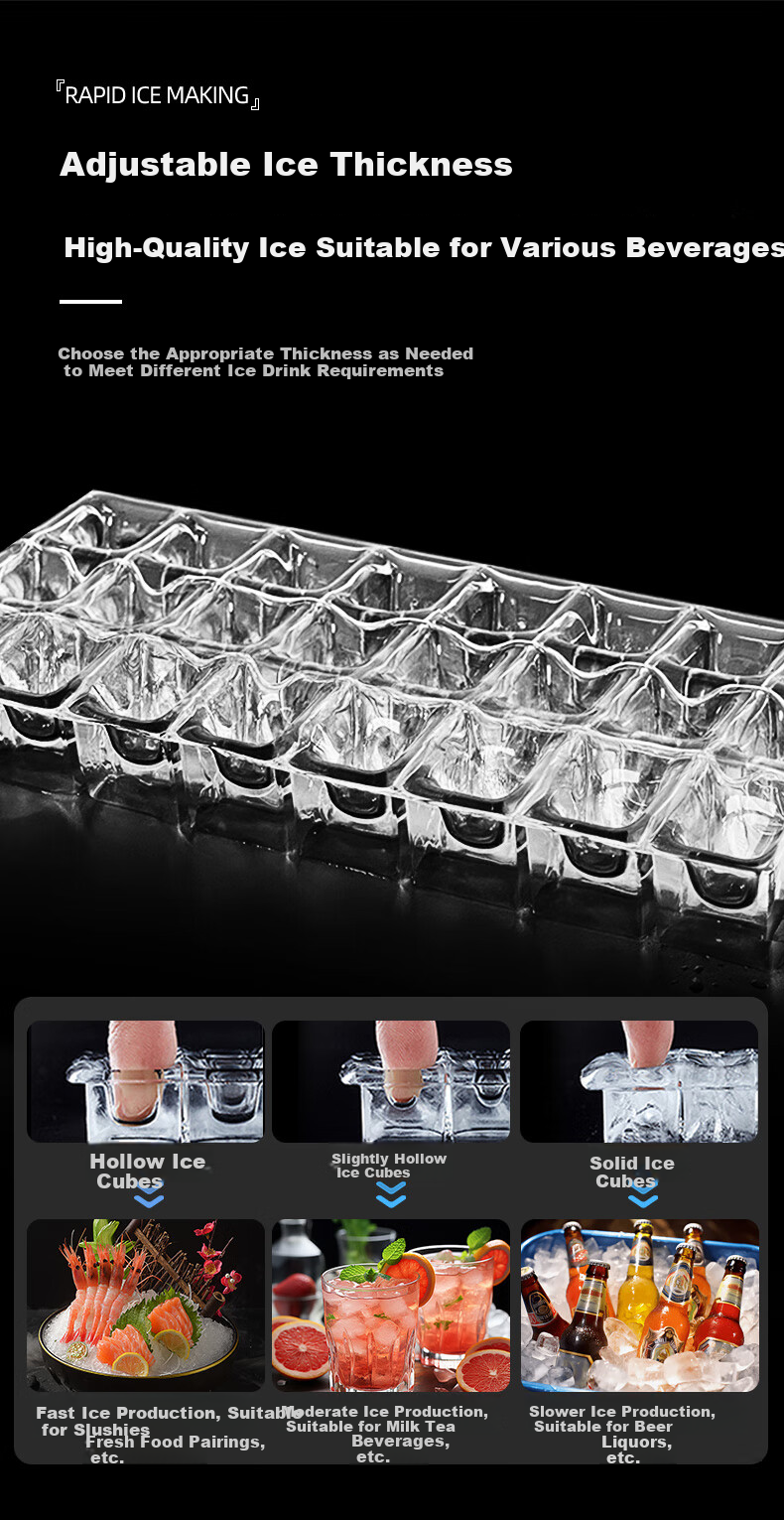 BEIJIXIONG Home Fully Automatic Large Capacity Ice Maker 30/35kg Desktop Ice Machine for Dormitory KTV Bar Internet Cafe Office Kitchen Small Appliance with 24 Ice Trays Silver Dual Power 6