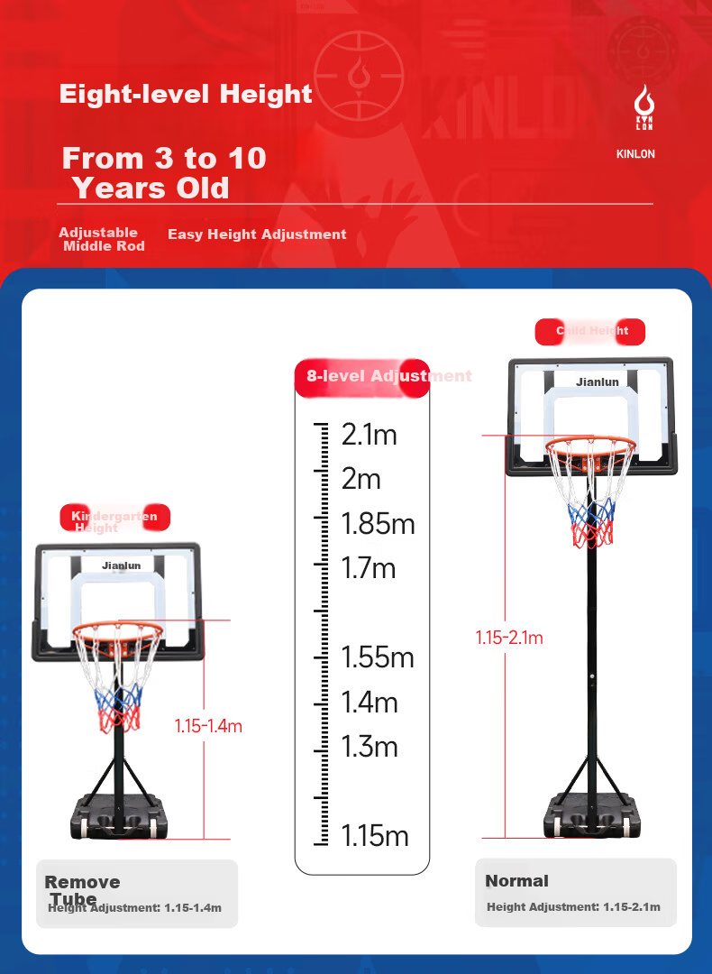 Jianlun [Same/Next Day Delivery] Children's Basketball Hoop Adjustable Portable Indoor Outdoor Home Basketball Stand 5