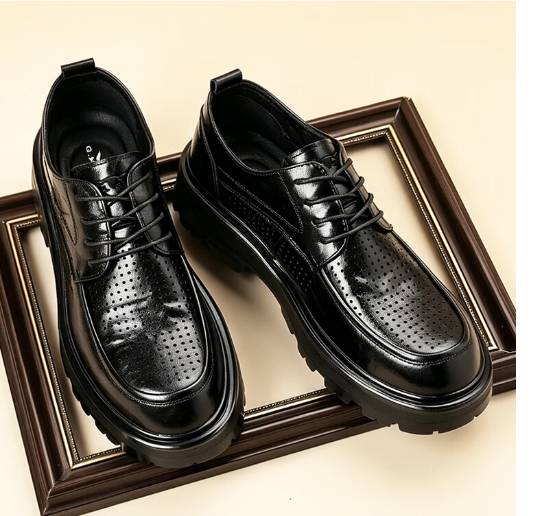 Bull Family [Zhang Ruoyun Edition] Men's Spring Autumn New Casual Versatile Business Formal Leather Shoes Thick Sole Derby Shoes 18