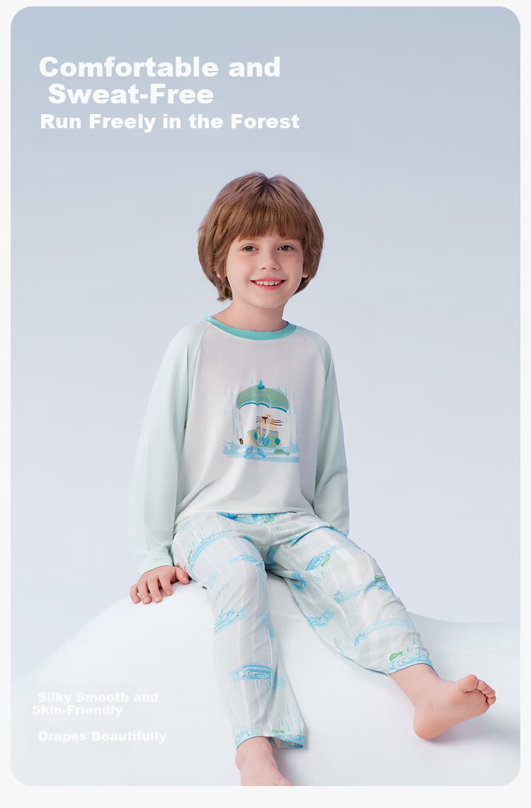 Ying's [Modal Acetate] Boys' Long Sleeve Children's Pajamas Homewear Spring Summer Sweat-Wicking Class A Youth 2