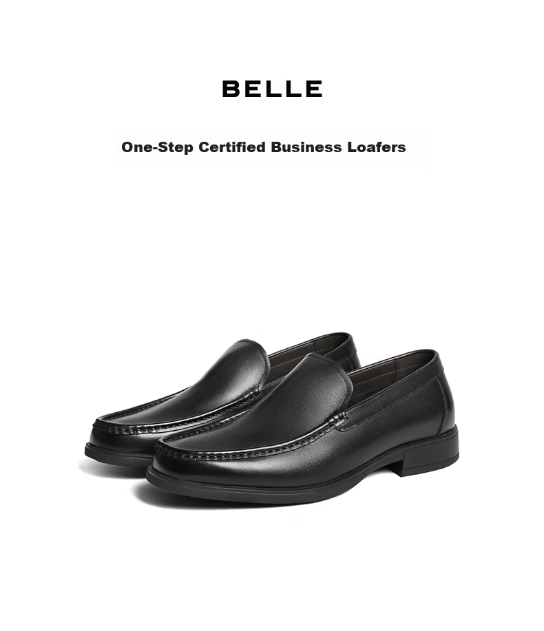 Belle Slip-On Loafers Men 2026 Spring Summer Commuter Cowhide Business Leather Shoes A2327 Black - Moccasin 42 8