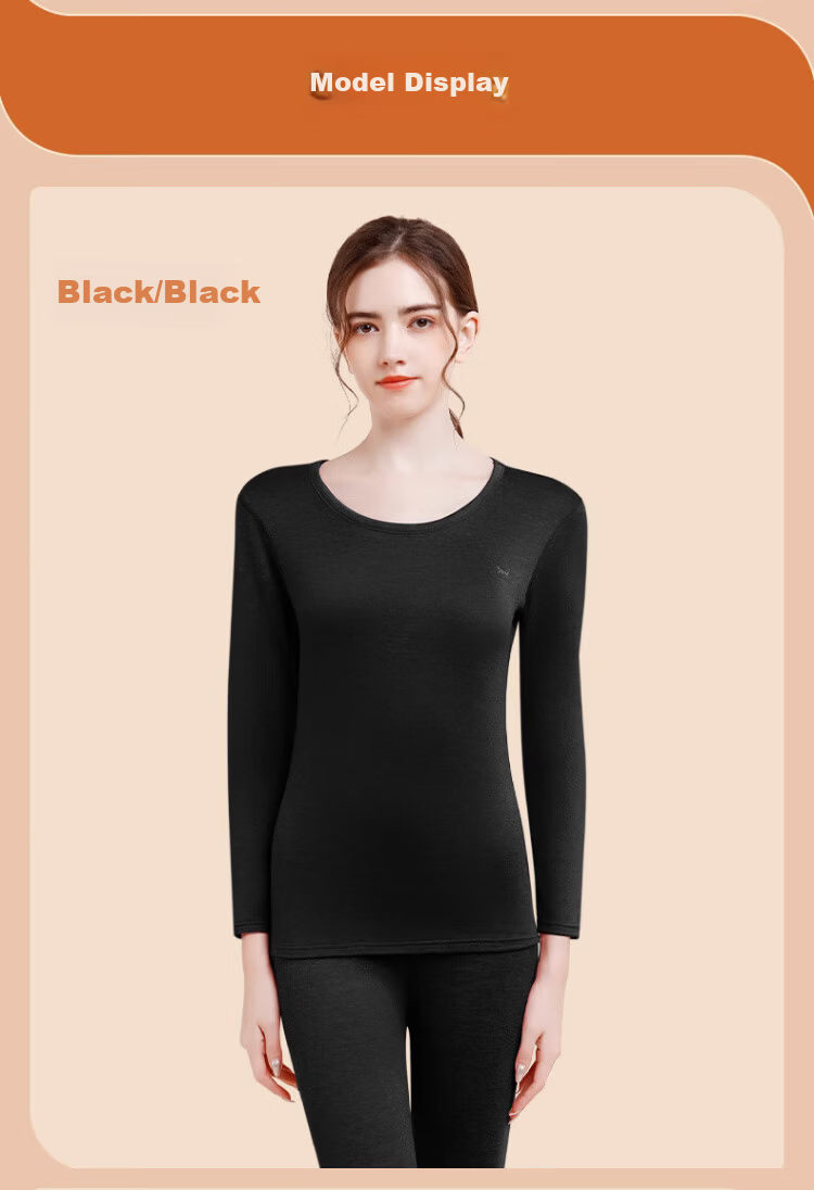 LangSha Women's Thermal Underwear 10A Antibacterial Mite-Resistant Double-Sided Fleece Autumn Top and Bottom Set with German Velvet Heating Fabric 20