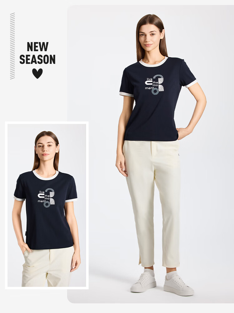 ELLE ACTIVE Versatile Letter Print Short Sleeve T-Shirt Women 2026 Summer Vibrant Colorblock Casual Sports Top White S 13