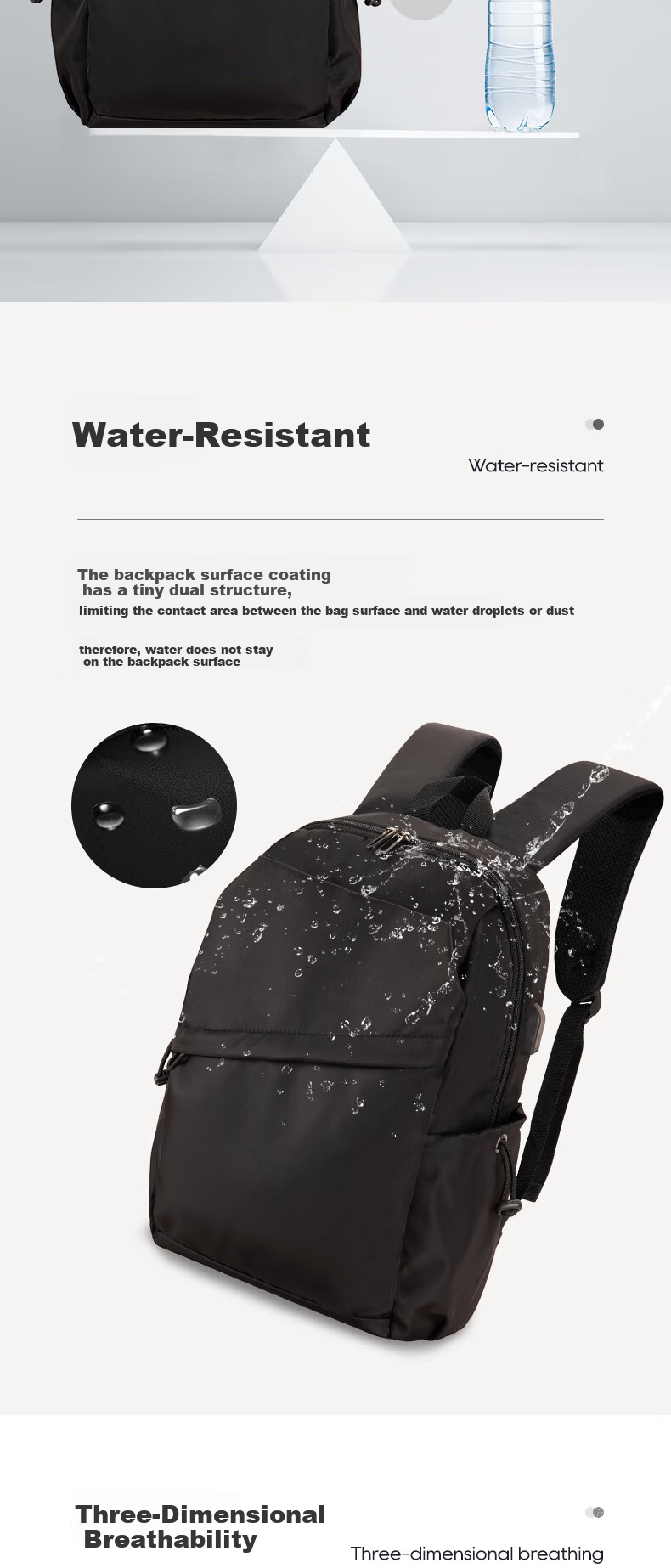 Yinzuo Black Large Capacity Business Travel Laptop Backpack Lightweight Commuter Bag 7