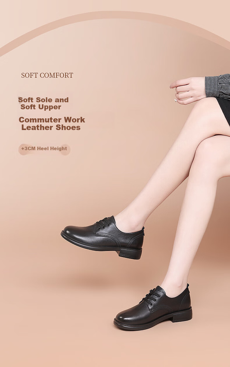 Hongqingting Brand Women's Shoes, Cowhide British Casual Shoes, Soft Leather Loafers, Work Flats for Women, WTB152641, Black, Size 40 3