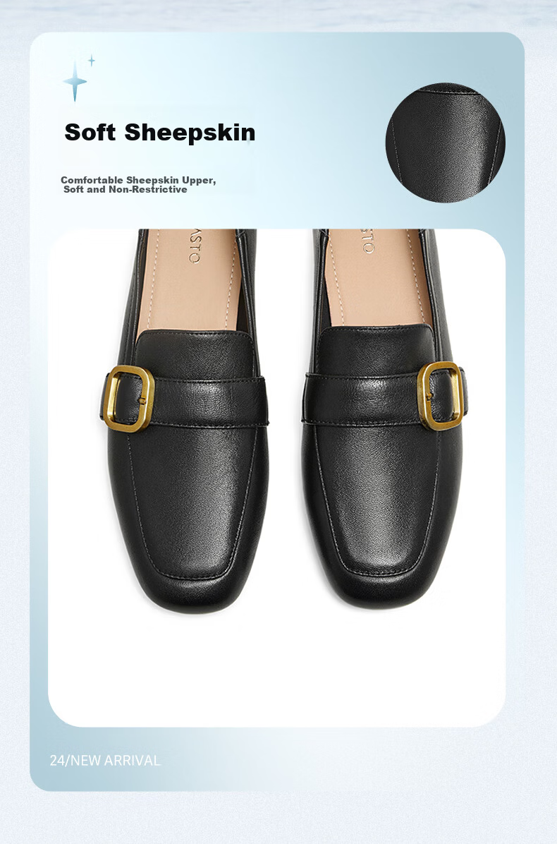 BASTO 26 Spring British Soft Lambskin Loafers Women's Leather Shoes W6303AA6 Black Size 37 7