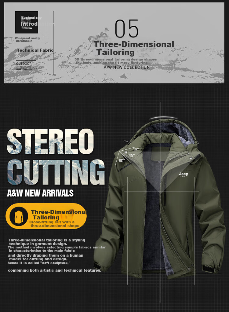 JEEP SPIRIT Men's Autumn Winter Jacket Fleece Lined Thickened Windproof Waterproof Coat Dark Gray L 6