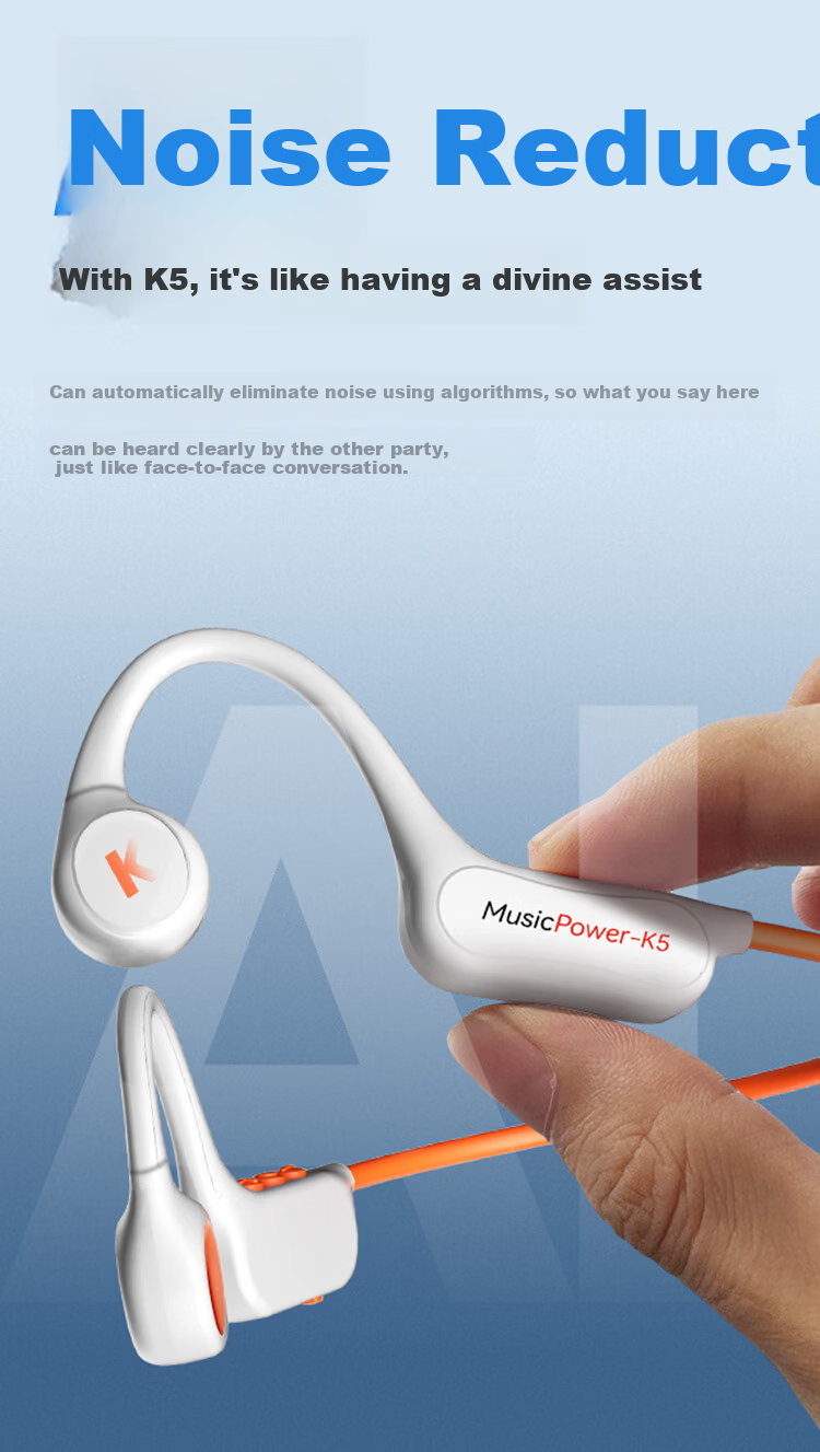 KUGOU K5 6.0 Bone Conduction Bluetooth Earphones 12-Hour Long Battery Life 16-Level Volume Waterproof Sweatproof Sports Running Cycling Earhooks Unisex 16