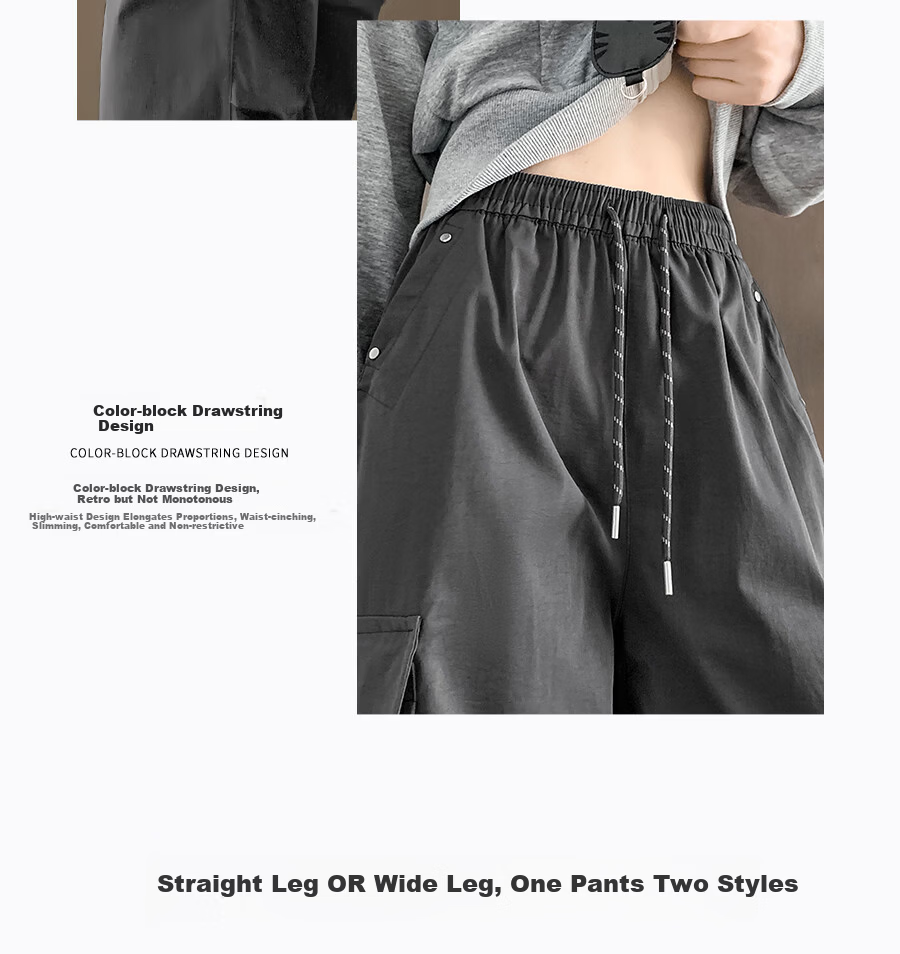 Borui American Workwear Pants 2026 New Autumn Women's Casual Loose Wide-Leg Outdoor Hiking Cargo Pants 13