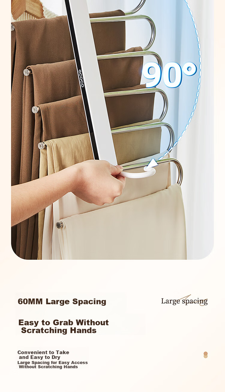 Ecoco Multifunctional Non-Slip Pants Hanger Clips, No-Marking Trousers Clips for Wardrobe Storage, Stackable Hanging Organizer 25001 9