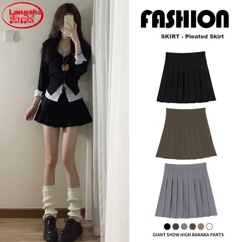 Langsha Pleated Skirt Women Spring 2026 New High Waist Slimming College Style A-Line Mini Skirt Petite JK Suit Short Skirt