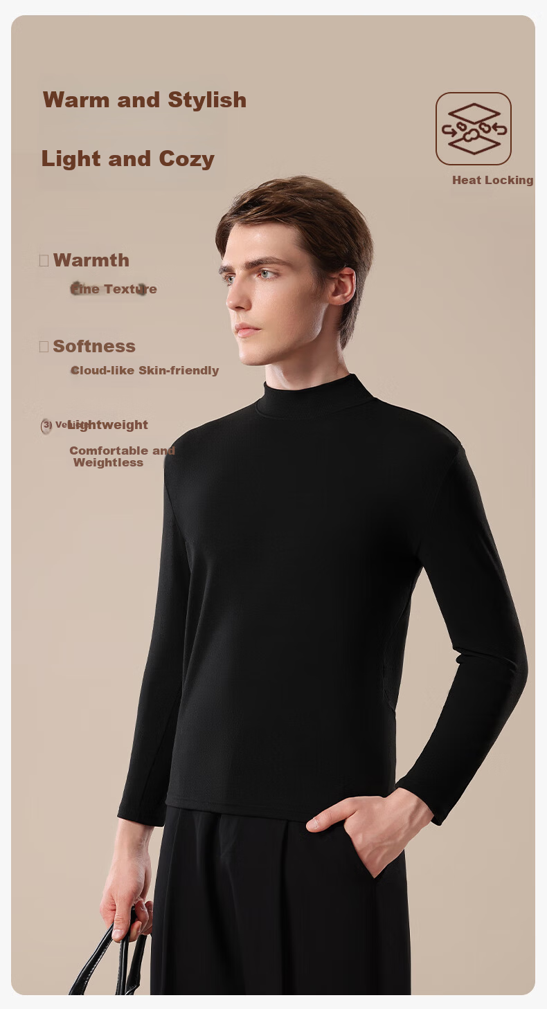 SNOWFLYING Men's Half Turtleneck Thermal Underwear Autumn Base Layer Fleece Thickened Long Sleeve T-Shirt 3