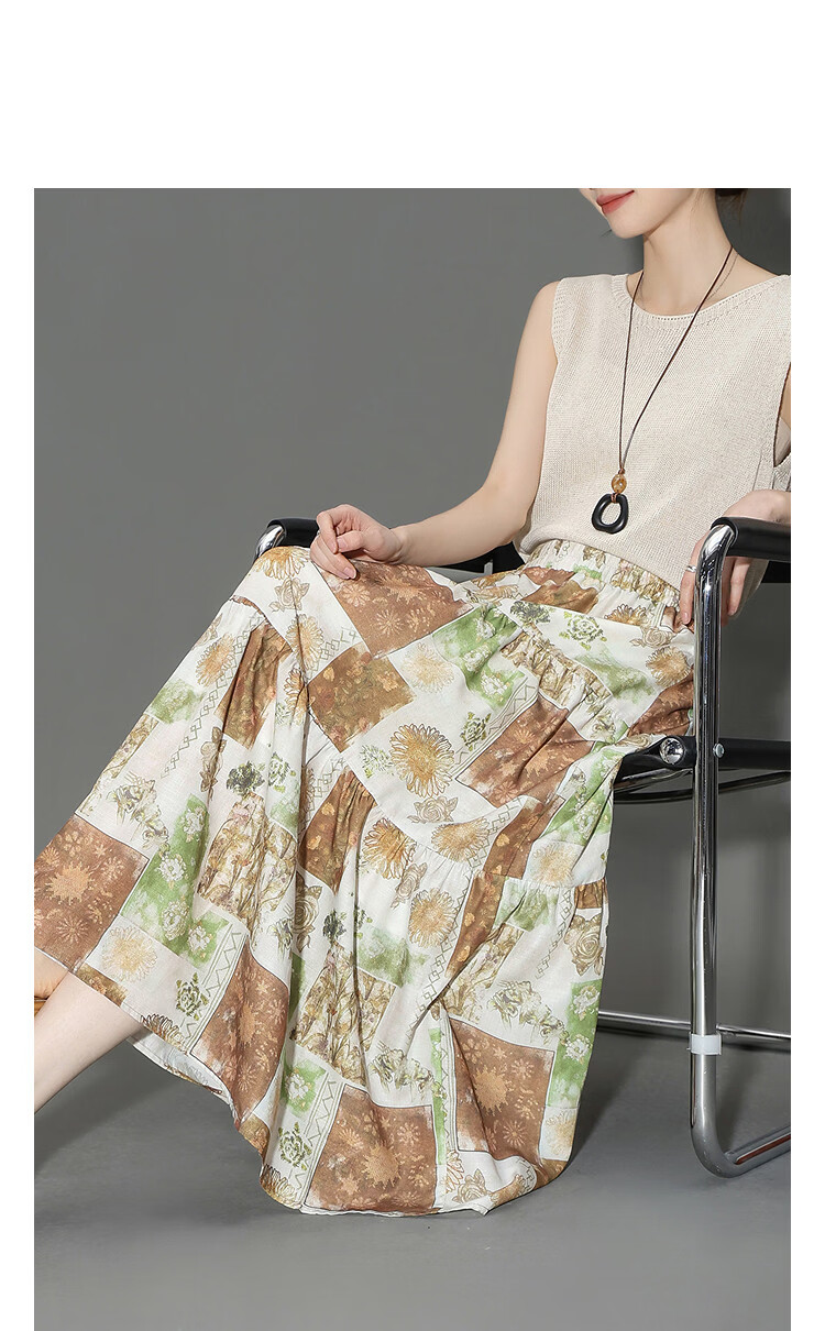 Demana Tropical Forest Summer Layered Texture Elastic Waist Printed A-Line Slimming Loose Skirt for Women Premium 14