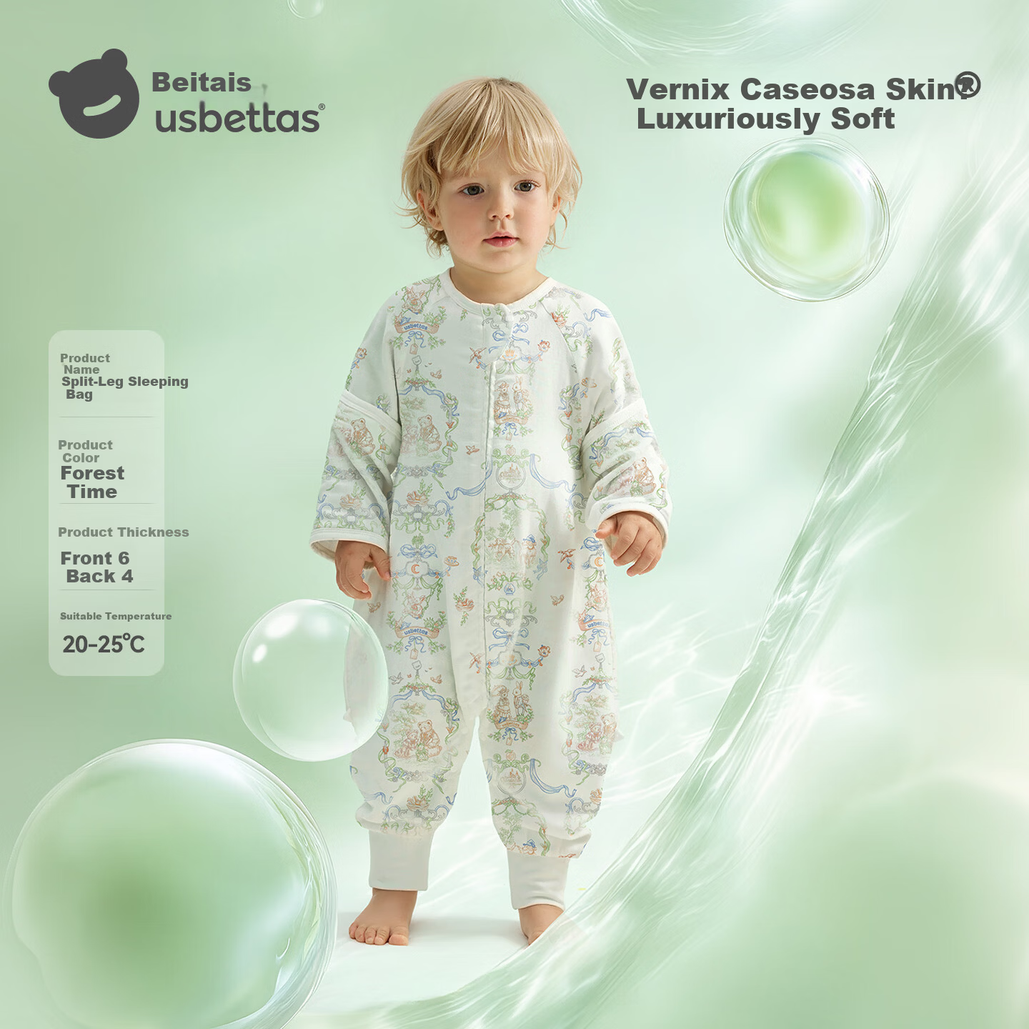 Betis Baby Sleeping Bag Spring Summer Vernix Caseosa Skin Children's Leg-separated Sleeping Bag Infant Anti-kick Quilt Pajamas Front 6 Back 4 Senye M