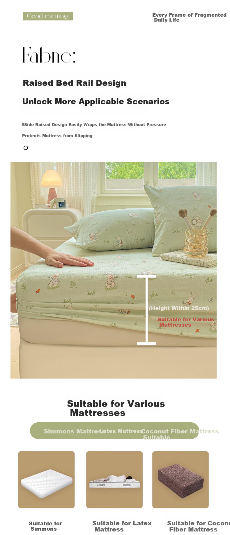 AVIVI Class A Double-Layer Gauze Fitted Sheet Single Bed Cover Full Enclosure Mattress Protector for 1.8m Bed Forest Rabbit 10