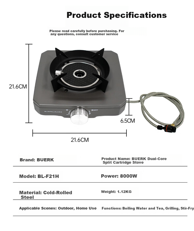 BUERK New Stable Pressure Cassette Stove Portable Outdoor Split Gas Tea Cooking Stove Camping Equipment Black 9kW 16