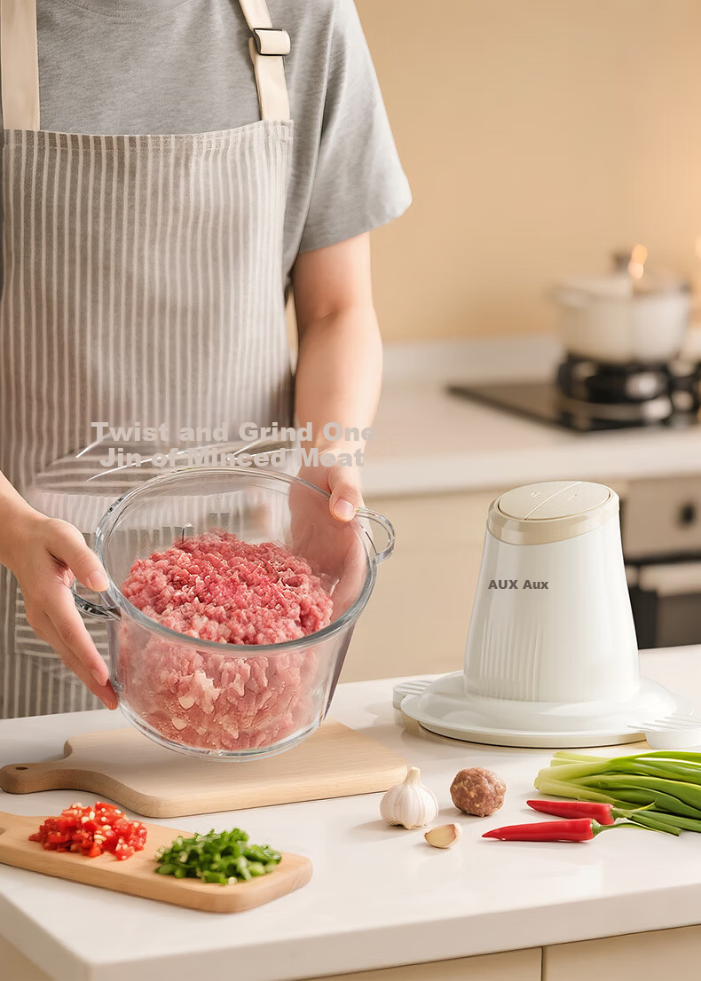 AUX AJR-18AZX-117 White Electric Multifunctional Household Meat Grinder Stainless Steel Meat Mincer Garlic Paste Machine Dual Blades 8