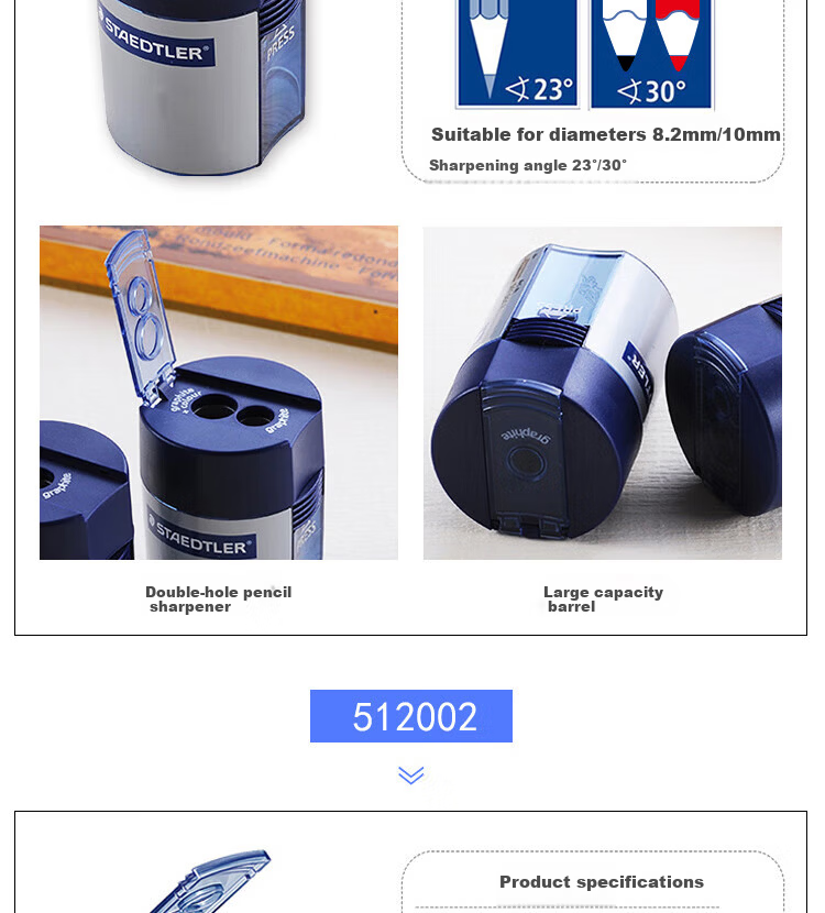 STAEDTLER Dual-Hole Pencil Sharpener Large Capacity Portable Barrel-Shaped Sharpener for Students Children Drawing Sketching Art Colored Pencil Tool Back-to-School Essential 512001 2