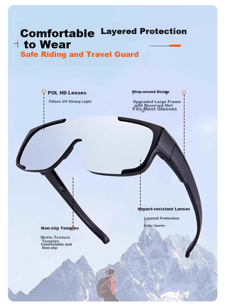 Kosu Myopia Clip-On Cycling Glasses Men's Mountaineering Sports Windproof UV Protection Goggles Sunglasses 4