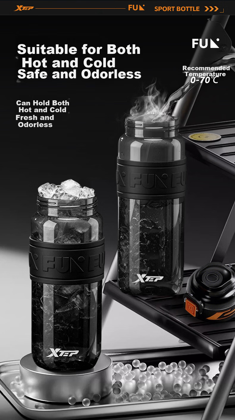XTEP Sports Water Bottle, Large Capacity, for Students And Children, School Use, Suitable for Men And Women, Fitness Portable Cup, Heat-Resistant, Summer Cup, Black 5