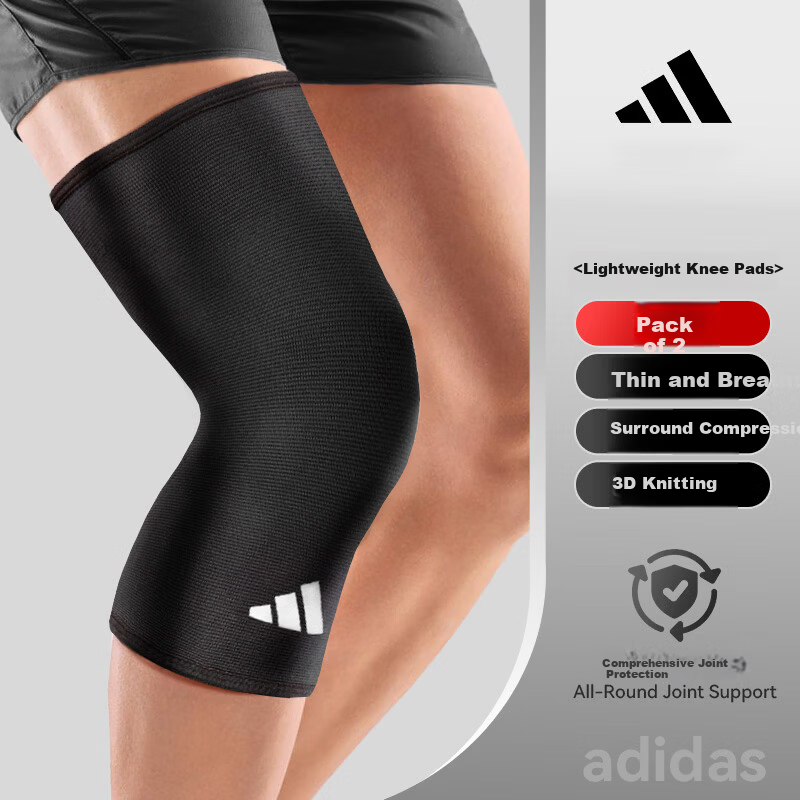 Adidas Knee Brace Sports Warmth for Men and Women Running Meniscus Injury Arthritis Mountaineering Basketball Badminton Black Size L