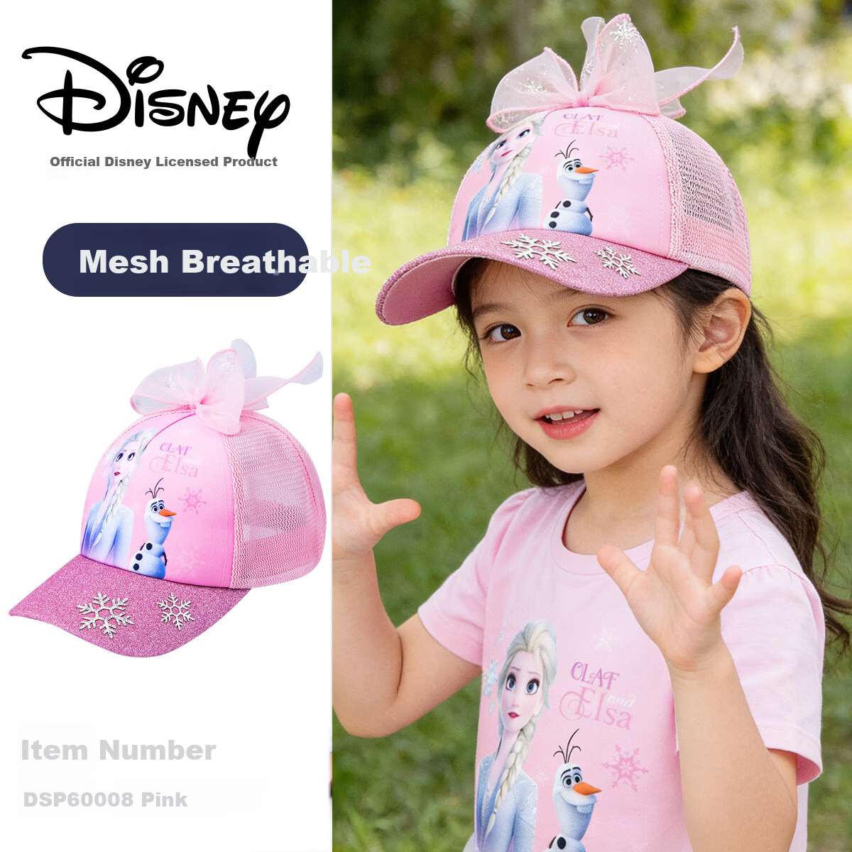 Disney Kids Girls Summer Mesh Baseball Cap Sun Protection Frozen Pink DSP60008 54cm