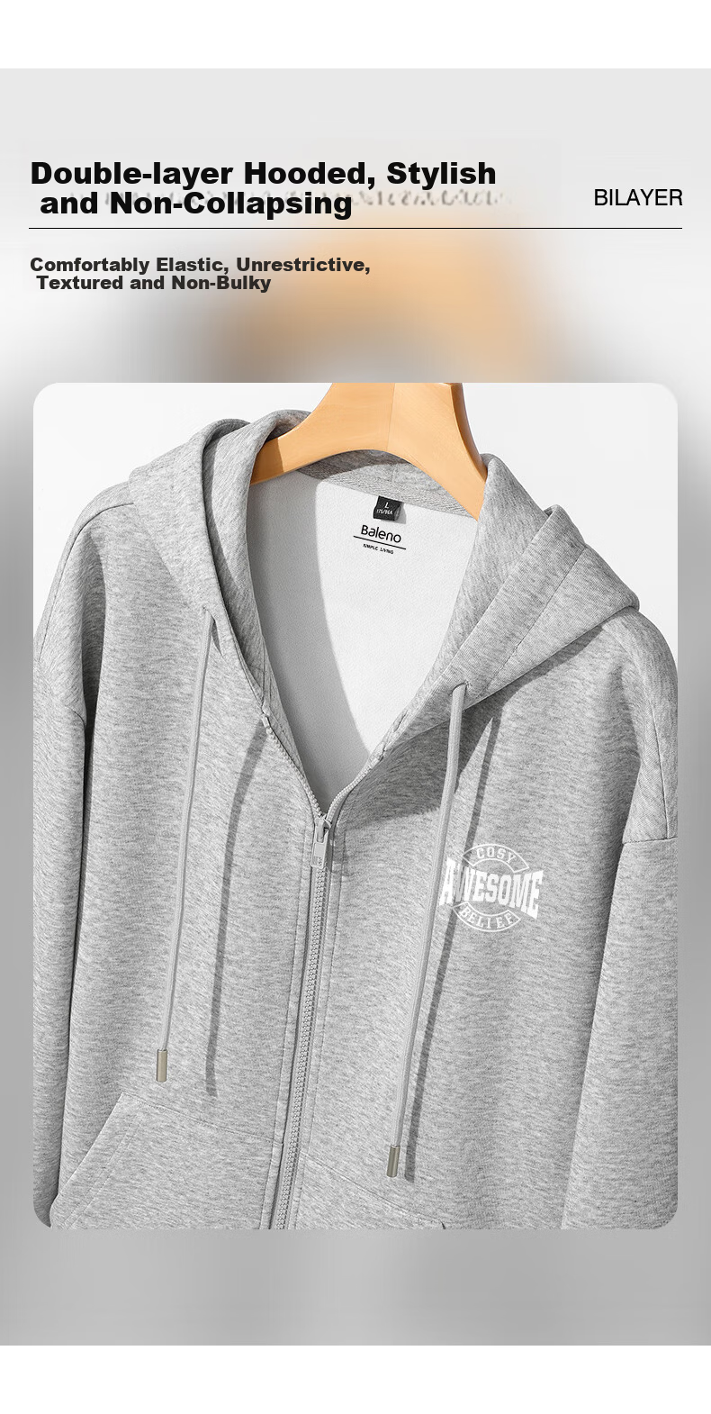 Baleno Men's American Style Casual Sports Hoodie Cardigan Loose Fit Large Size Jacket Spring Autumn 6