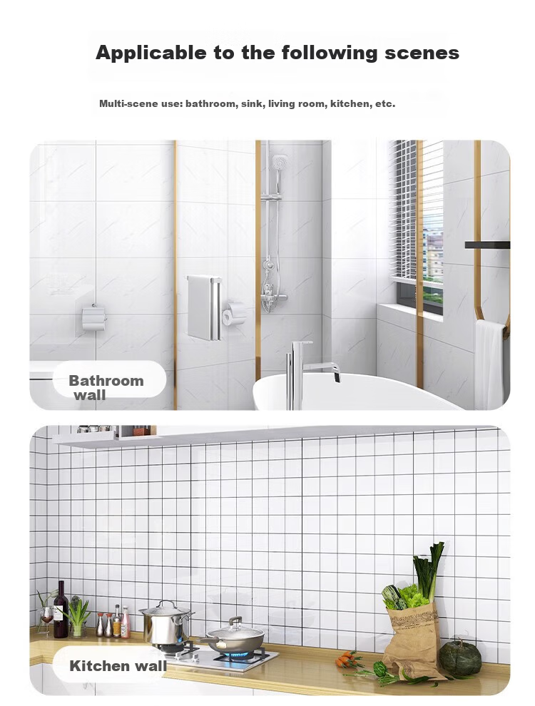 Washi Imitation Tile Wall Sticker Wallpaper Self-Adhesive Waterproof Moisture-Proof Aluminum Plastic Wall Panel Bathroom Bright White 40*80cm (5 Pieces) 12