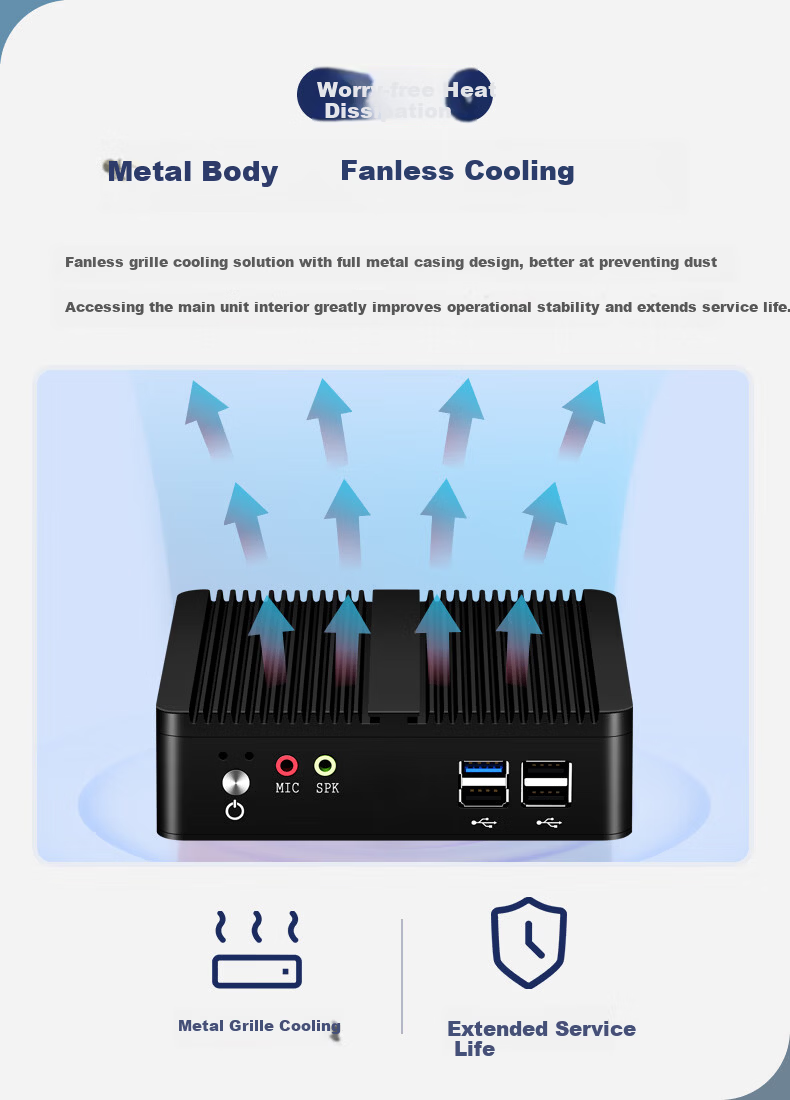 Xinchuang Cloud Mini PC Micro Industrial Control Embedded Fully Enclosed Mini Desktop Business Office Portable Desktop 4GB RAM + SSD MSATA Mini 128GB Hard Drive 8