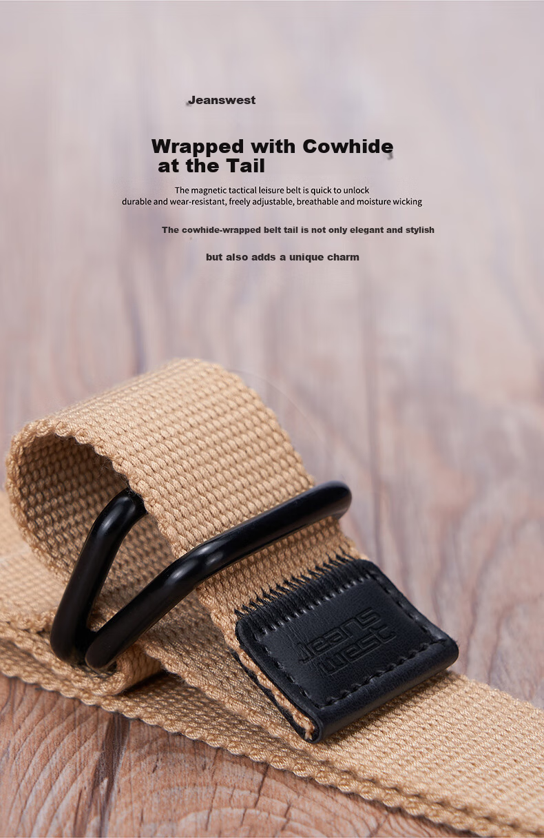 JEANSWEST Men's Canvas Waist Belt Woven Double Ring Buckle Casual Student Canvas Leather Belt Youth 5
