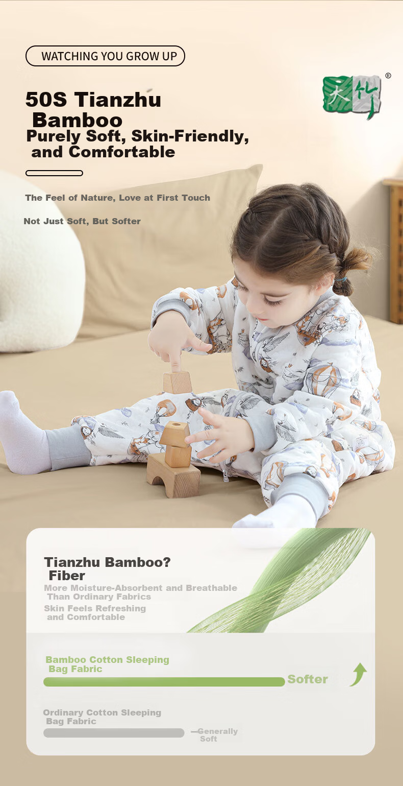 Nanjiren Baby Sleeping Bag Spring Summer Bamboo Air Cotton Kids Anti-Kick Quilt Pajamas Baby Air-Conditioned Split-Leg Sleeping Bag Size 90 5