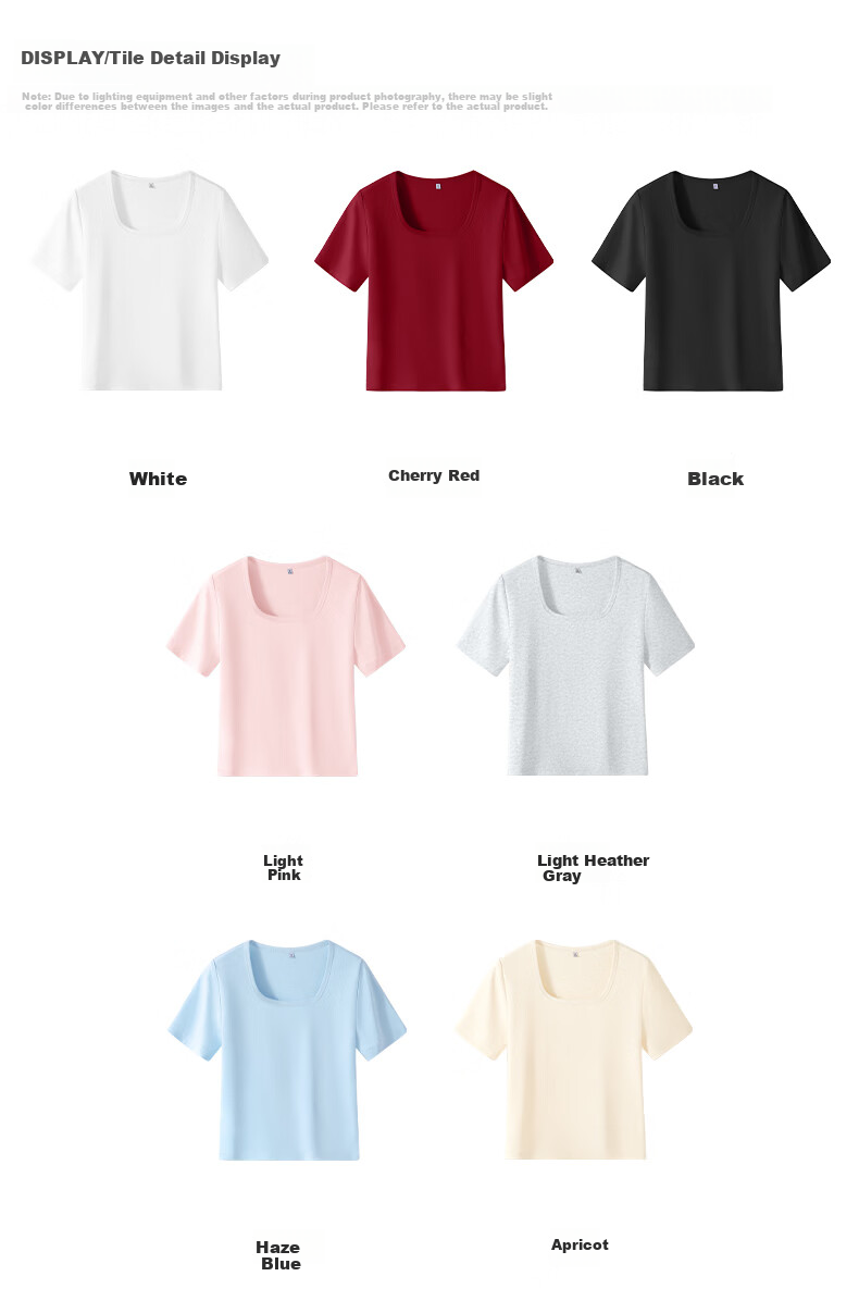 TonLion Women's Short Sleeve Square Neck Slim Fit Shoulder T-Shirt Summer New Short Top for Petite Women 2