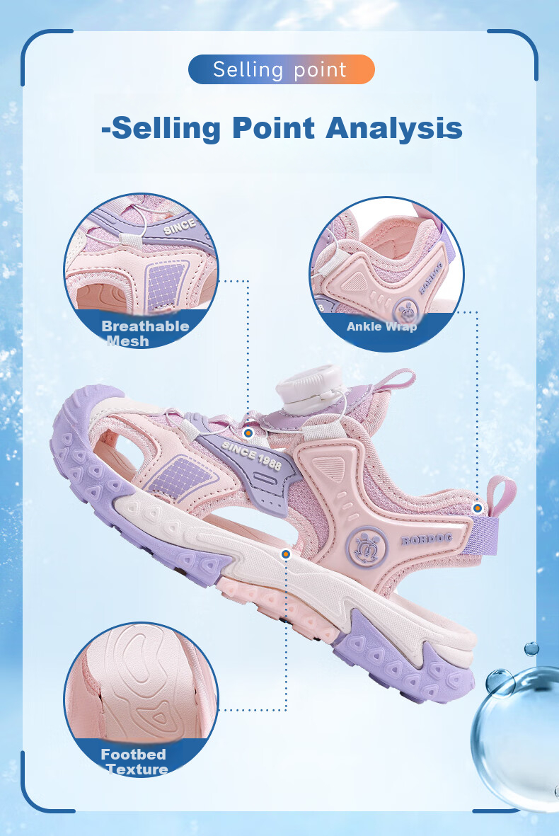 BOBDOG Girls Summer Sports Sandals Toddler Closed-Toe Beach Shoes 105542042 Pink Purple/Light Pink Size 27 3