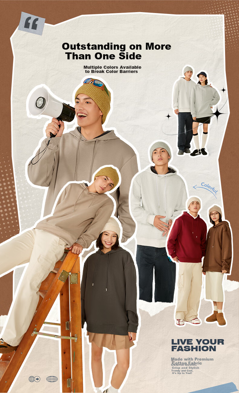 Jeanswest Men's American Style Fleece-Lined Thickened Hoodie Autumn Winter Loose Fit Large Size Warm Sweatshirt 3