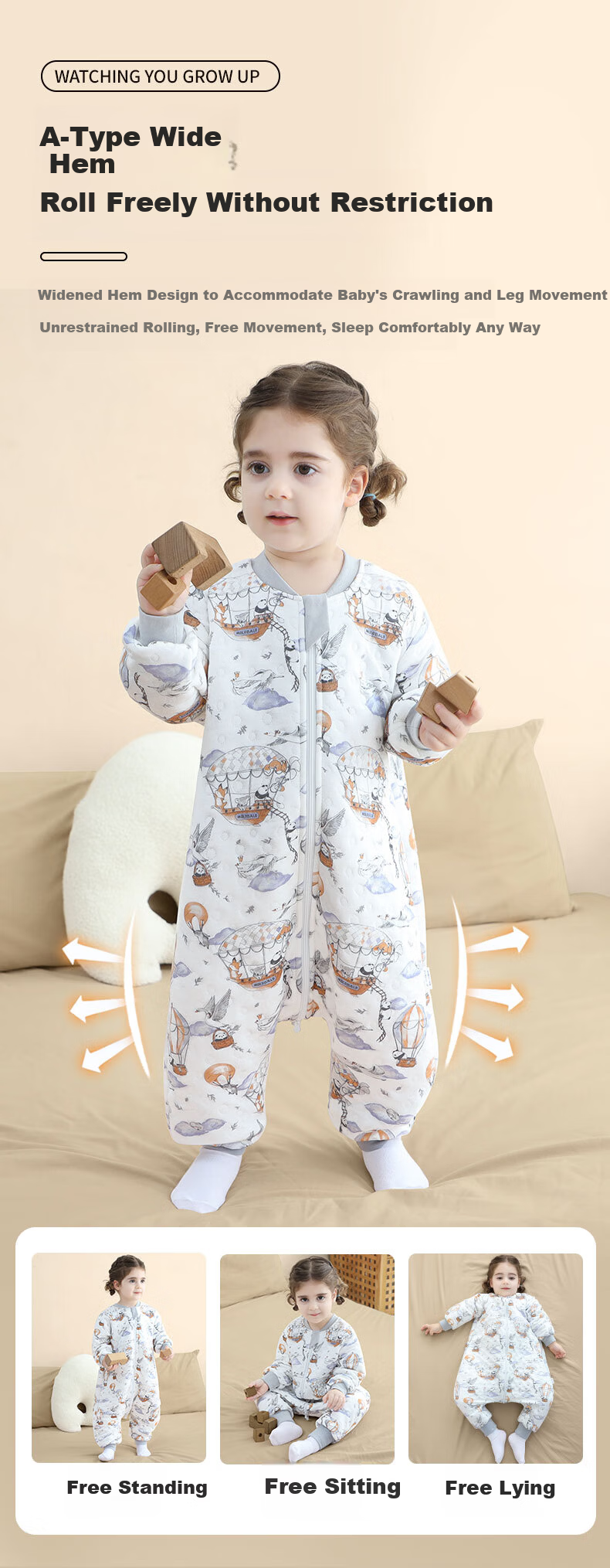 Nanjiren Baby Sleeping Bag Spring Summer Bamboo Air Cotton Kids Anti-Kick Quilt Pajamas Baby Air-Conditioned Split-Leg Sleeping Bag Size 90 10