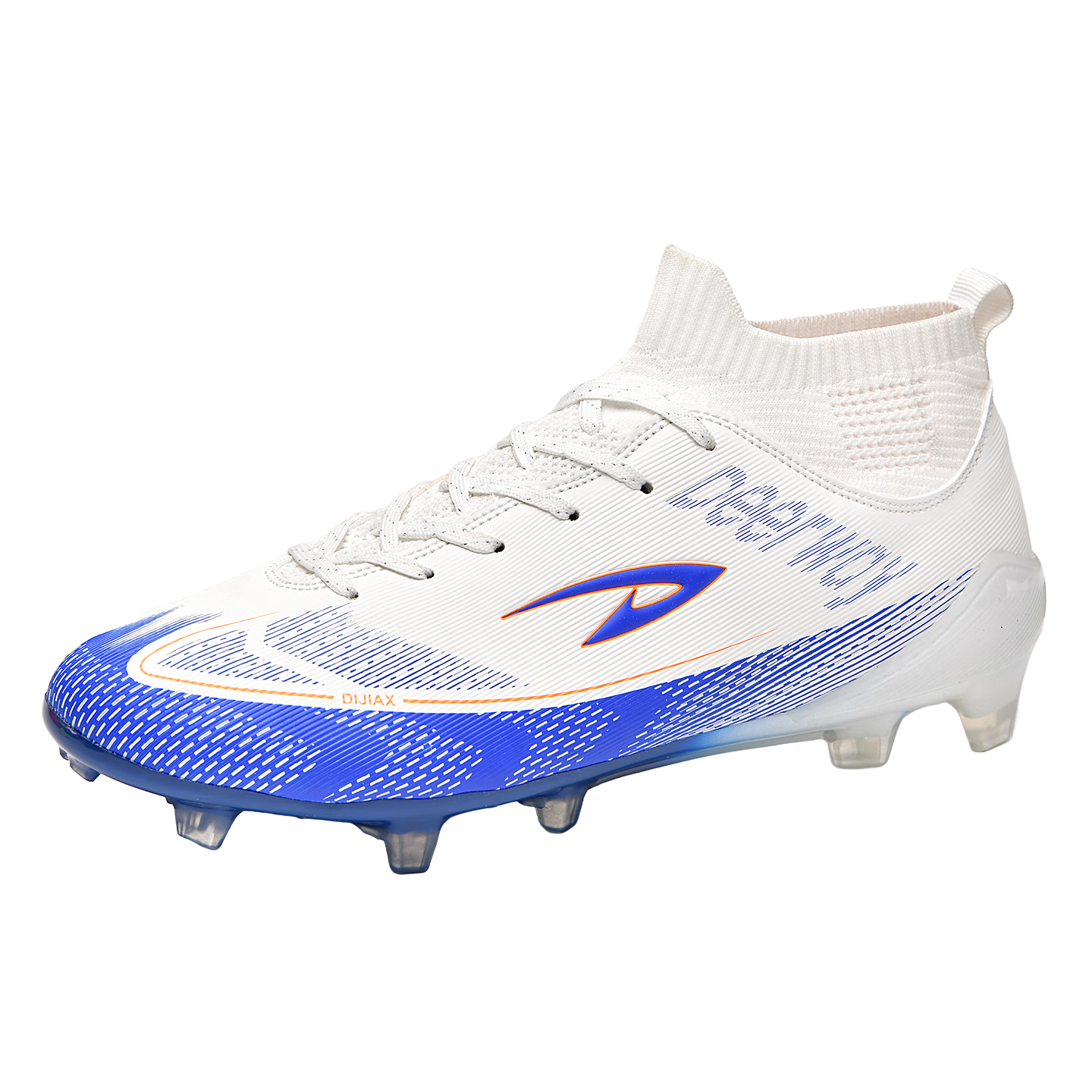 Delhui Men's Soccer Shoes AG Long Studs Non-Slip Youth Student TF Turf Training Shoes White Blue AG Long Studs Size 43