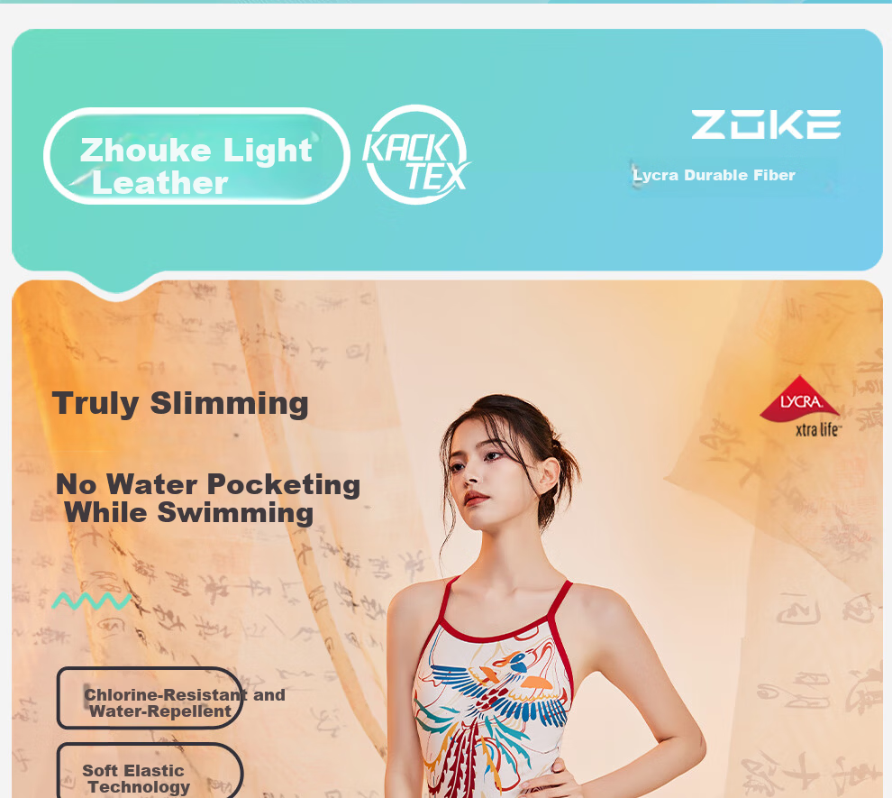 ZOKE Women's One-Piece Swimsuit, Triangle Training Competitive Slimming Tummy-Covering Fashion 125601138 Off-White Dark Red Blue Phoenix 2XL 2