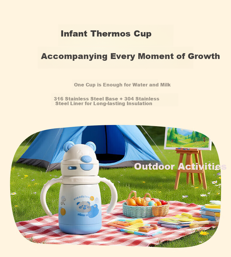 Licheers Children's Insulated Straw Cup for 1-3 Years Old Baby, Student Water Bottle, Baby Drinking Insulated Cup, Light Pink 3