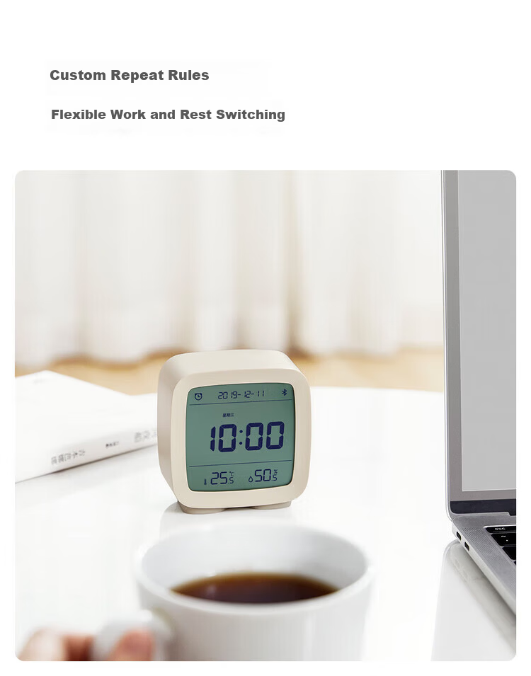 Qingping Bluetooth Smart Alarm Clock Temperature and Humidity Monitor Clock Alarm Clock JD Self-operated Student Alarm Clock Smart Alarm Clock Beige Back to School Season 9