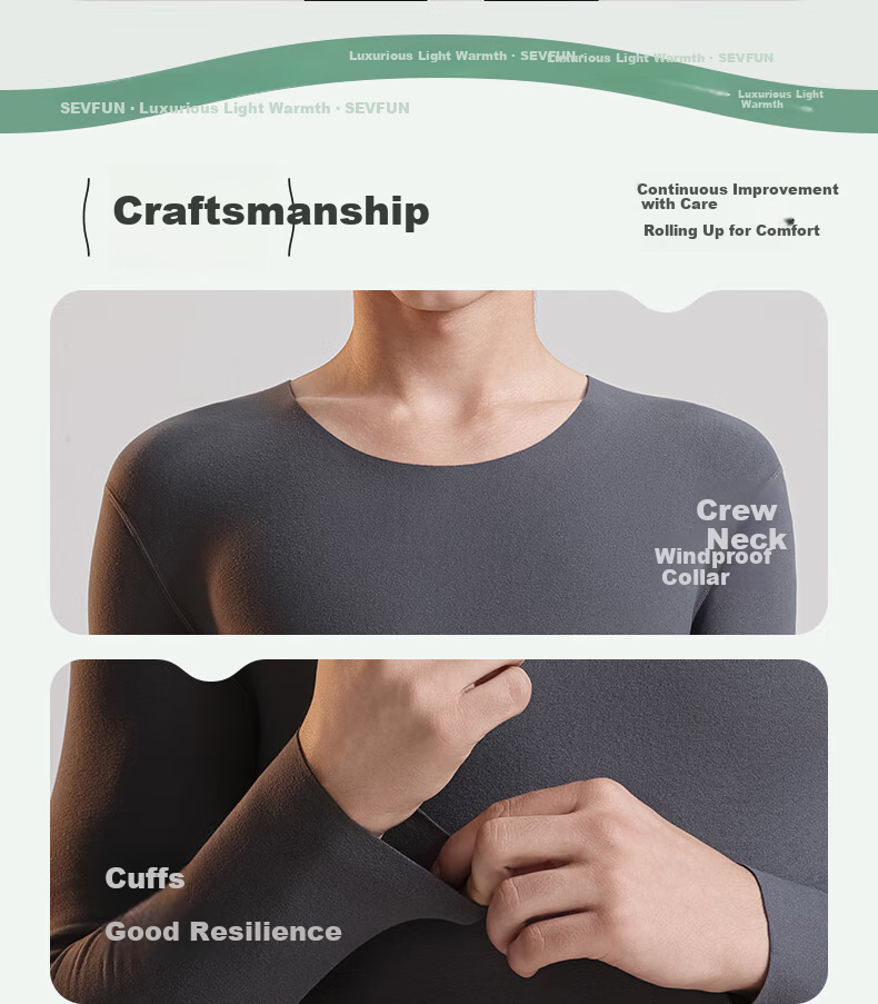 Qisefang Men's Thermal Underwear Seamless Fleece-Lined Thin Base Layer Set Autumn Winter Top and Bottom 10