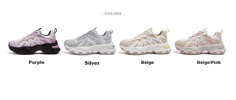 CAMEL Fishbone Shoes 2nd Generation Colorblock Dad Sneakers Thick Sole Sports Casual Shoes L26S283153 Silver Size 36 20
