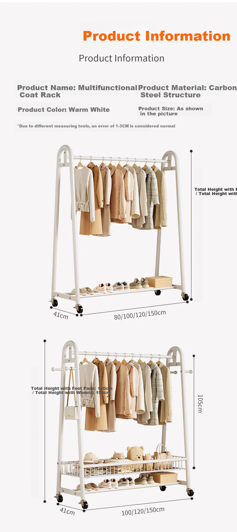 Shanshan Wooden Floor-Standing Clothes Hanger Coat Rack Bedroom Garment Rack Mobile Balcony Storage Shelf 26